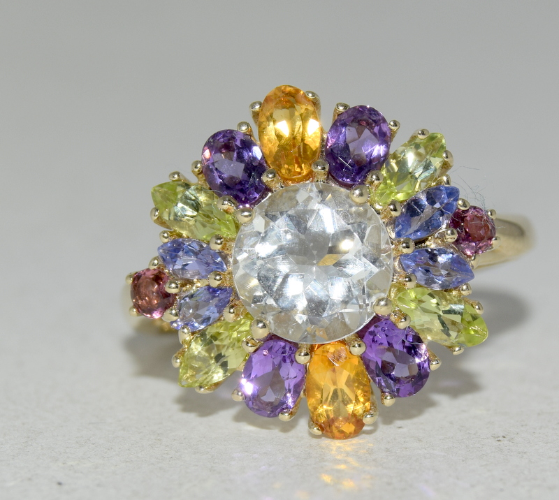 9ct gold semi precious stone cluster ring