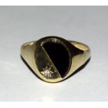 9ct gold gents Diamond and jet signet ring size W