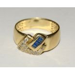 9ct Gold Ladies two colour Sapphire ring size Q