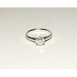 18ct white gold single stone diamond ring of 1.1ct. Size L