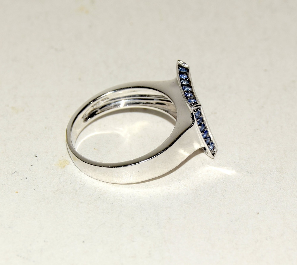 14ct white gold pave set diamond ring with sapphire border - Image 2 of 3
