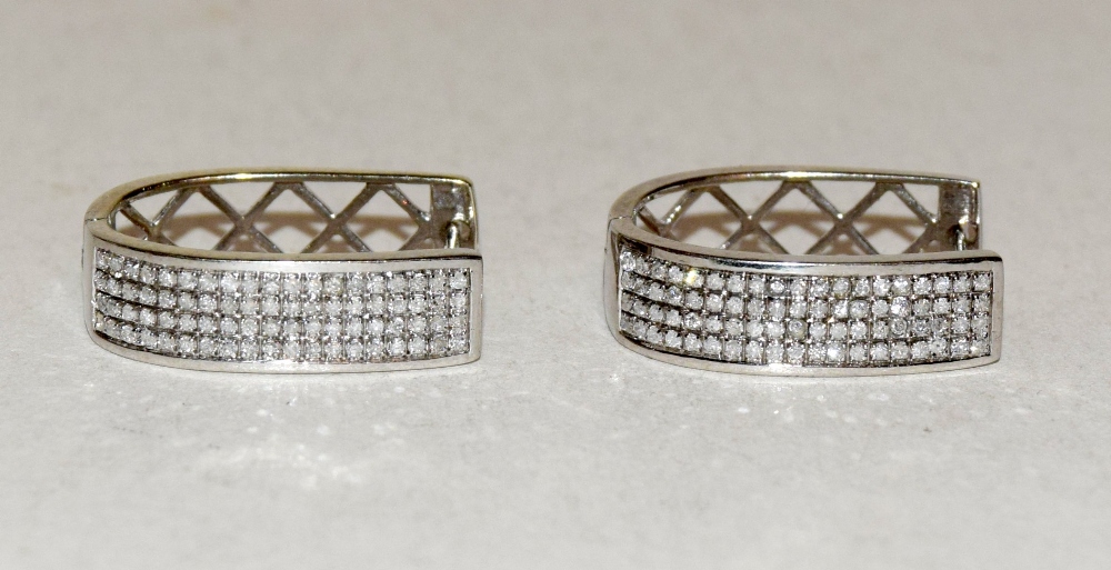 Pair of white gold diamond set hoop earrings