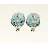 Pair of silver and enamel peacock earrings