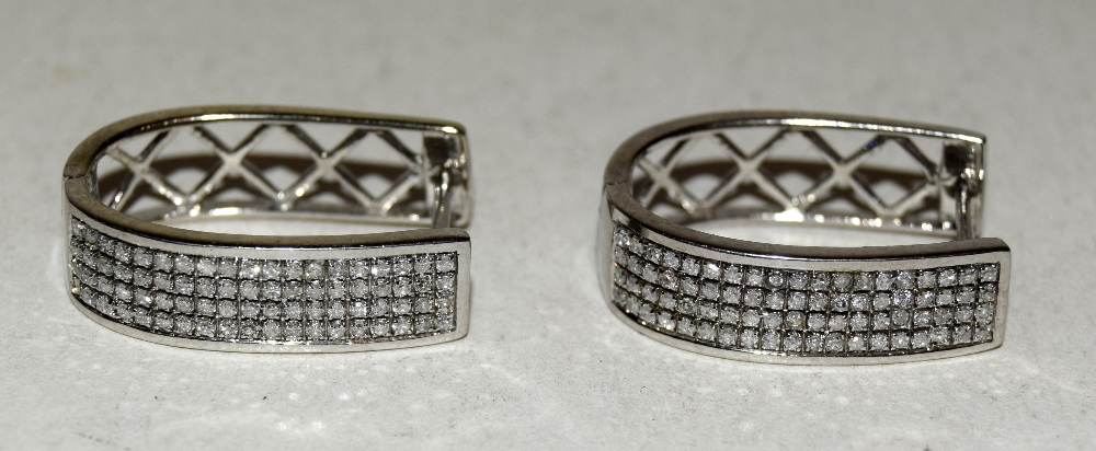 Pair of white gold diamond set hoop earrings - Image 3 of 3