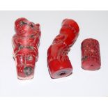 Three Chinese coral figures