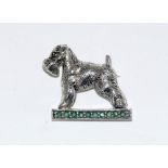 Silver and emerald set dog brooch