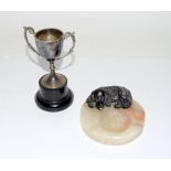 Silver trophy and a spelter ash tray