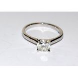 Impressive 18ct white gold single stone diamond ring of 1.1ct approx. Size N