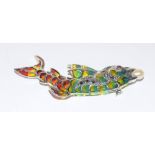 Silver and plique a jour dolphin brooch