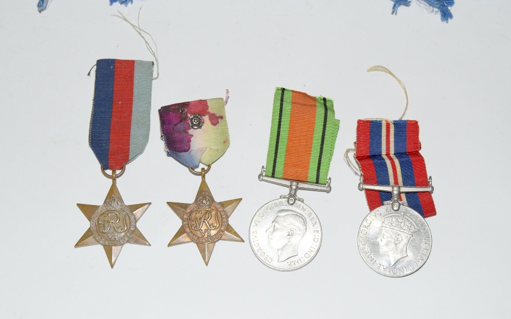 A WW2 Royal Navy medal group of four including the Atlantic Star with a souvenir embroidery of Egypt - Image 2 of 10