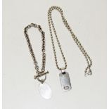 Silver dog tag necklace ,silver tag bracelet .
