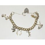 Silver charm bracelet and 6 charms