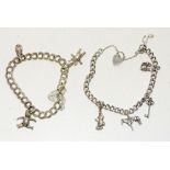 2 Silver charm bracelets and charms