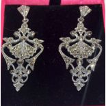 Pair of silver and marcasite impressive drop earrings in the Art deco style