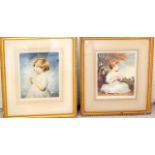 2 Sydney E Wilson Signed Mezzo prints of children with impressed watermark in gilt frames