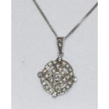18ct white gold Diamond pendant necklace on 9ct white gold chain hallmarked 0.6ct dia