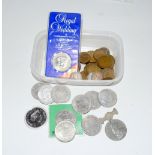 A quantity of old coins medals and medallions including a 2014 Jersey D Day £5 coin