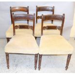 4 Georgian mahogany parlor chairs with turned front legs and padded seats