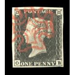 A Great Britain 1840 1d black stamp plate 1A, fine used four margins, red Maltese Cross cancel.