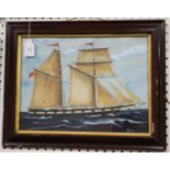 G.B. - Portrait of a Two Masted Schooner, watercolour with gouache, signed with initials and