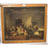After David Wilkie - The Rent Day, 19th century oil on canvas, 49cm x 59cm, within a maple frame.