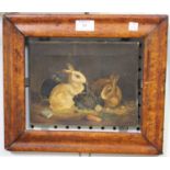 W. Beesley - Three Pet Rabbits eating Vegetables, oil on canvas, signed and dated 1891, 18cm x 22.