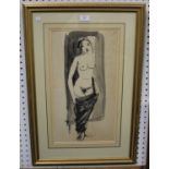 Russian School - Standing Female Nude, monochrome ink and wash, 48.5cm x 26cm, within a gilt frame.