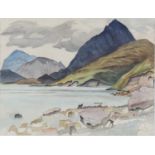 Arthur Henry Knighton-Hammond - Highland Loch Scene, watercolour and ink, inscribed label verso,