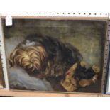 British School - Terrier sleeping with a Teddy Bear, early 20th century oil on canvas,