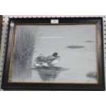 Hugh Wormald - Ducks on a Pond, monochrome gouache, signed and dated 1911, 30.5cm x 41cm, within