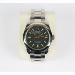 A Rolex Oyster Perpetual Milgauss 'Green Glass' steel gentleman's bracelet wristwatch, Ref. No.