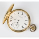 An 18ct gold keyless wind half-hunting cased gentleman's pocket watch, the gilt jewelled three-