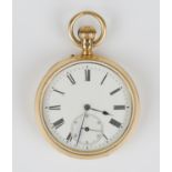 An 18ct gold cased keyless wind open-faced gentleman's pocket watch, with an unsigned gilt