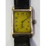 A 9ct gold rectangular cased gentleman's wristwatch, with an unsigned jewelled lever movement,