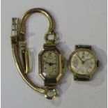 A Medana 9ct gold cut cornered rectangular cased lady's wristwatch, Edinburgh 1934, on a gold brazil