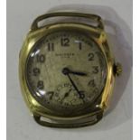 A Waltham U.S.A. 9ct gold cushion shaped cased gentleman's wristwatch, the jewelled lever movement