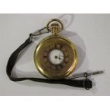 A gilt metal keyless wind half-hunting cased gentleman's pocket watch, the jewelled lever movement