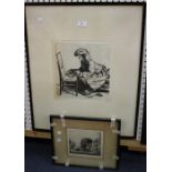 Francis Dodd - A Connoisseur examining a Picture, etching, signed in pencil, 29cm x 27.5cm, together