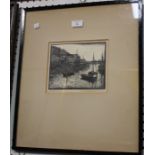 Charles Edwin Flower - 'Brixham Harbour', monochrome woodcut, signed and titled in pencil recto,