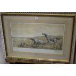 Leon Danchin - English Setters within a Landscape, 20th century mixed media etching, signed and