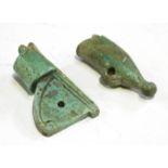 An Ancient Egyptian blue-green faience Red Crown amulet, approx 600-300BC, length 4cm, together with