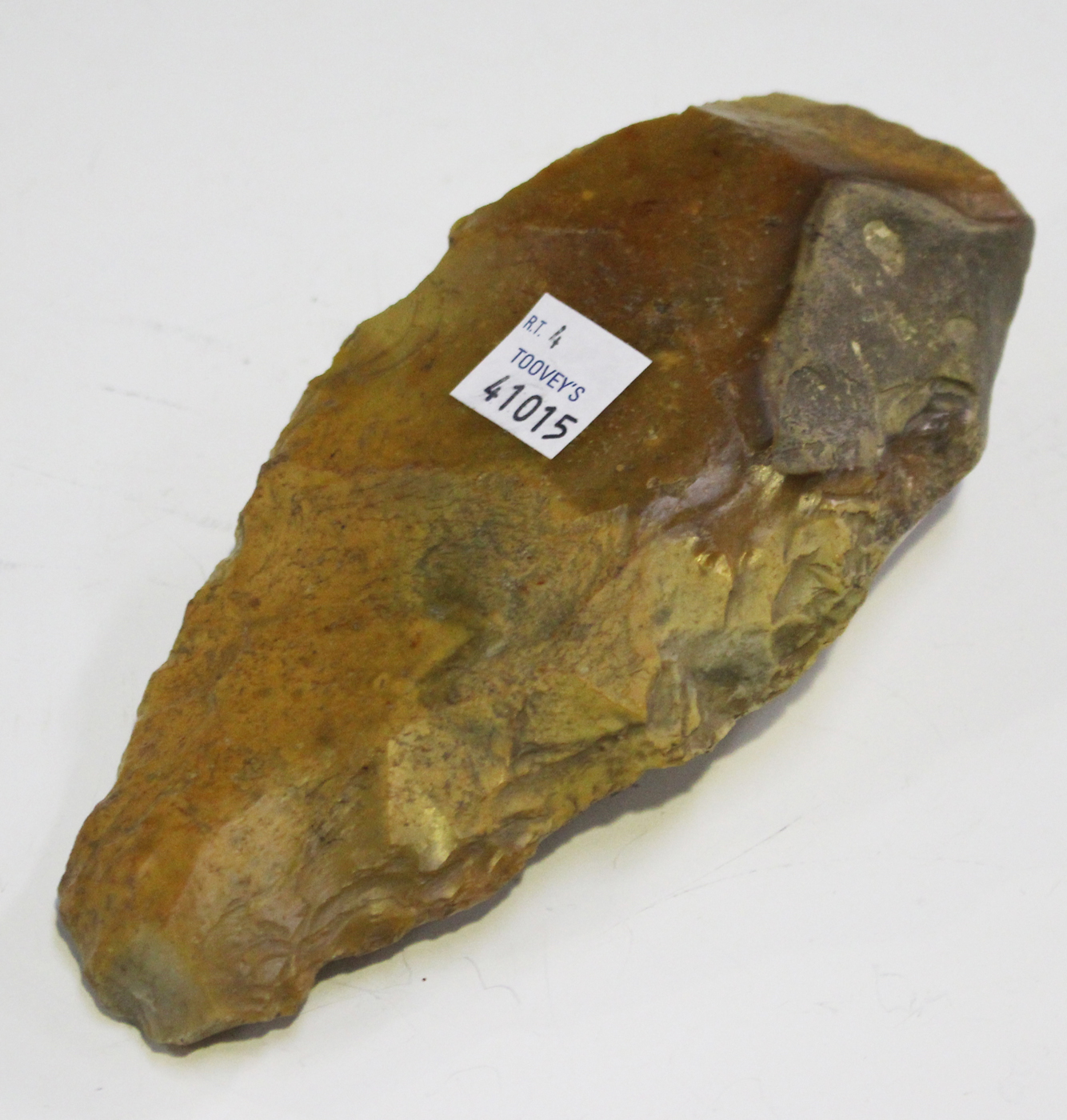 A Palaeolithic flint stone hand axe, length 14.5cm. Note: this axe was found by the family of the - Image 2 of 2