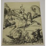 Monogrammist FVB - St George and the Dragon, 15th century engraving on laid paper, probably an