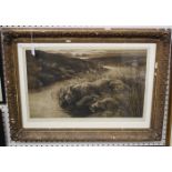 Herbert Dicksee - Peace (Lions on a Riverbank), etching on vellum, signed in pencil, published by