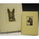 Bertha Stamp - German Shepherd, 20th century woodcut, signed in pencil, 11.5cm x 8cm, together