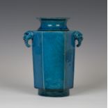 A Chinese turquoise enamelled biscuit porcelain vase, Qing dynasty, probably 18th century, the