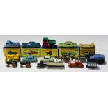 A small collection of Matchbox 1-75 vehicles, including a No. 60 Morris J.2 pick-up and a No. 62