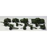 A small collection of Dinky Toys army vehicles and guns, comprising a No. 651 Centurion tank, a