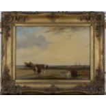 Circle of Richard Parkes Bonington - Coastal Scene with Wagon, Horses and Figures, Sailing Vessels