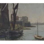 John Whitlock Codner - 'Abandoned Thames Barges at Mistley, near Manningtree', oil on canvas, signed